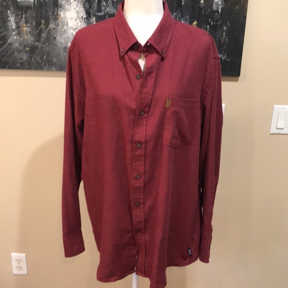 IZOD Long Sleeved Burgundy Color Button Front Shirt-Size XL